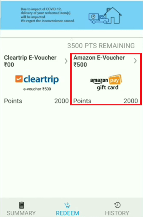select product on sbi rewards
