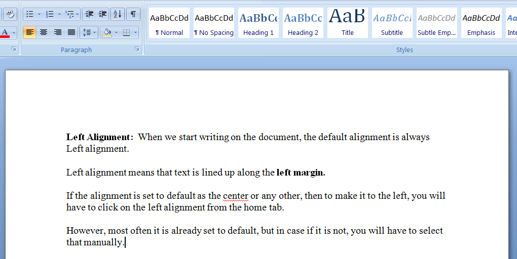 left alignment - How to Align Texts in MS Word
