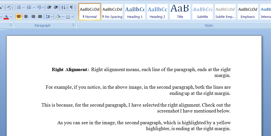 right alignment - How to Align Texts in MS Word