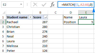 Match function in excel