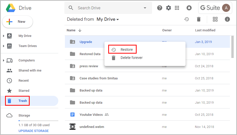 Recover deleted files on docs