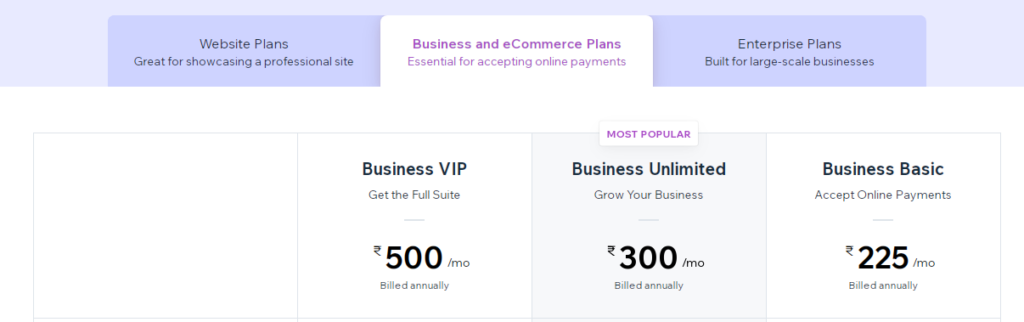 wix business pricing plans