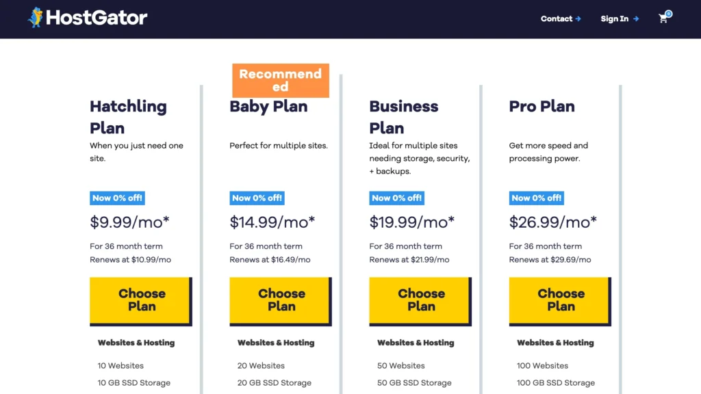 HostGator - Choose a Plan