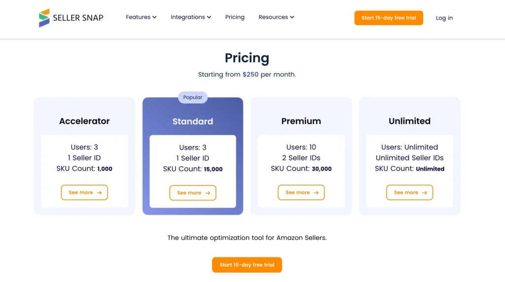 Seller Snap: Pricing Plans 