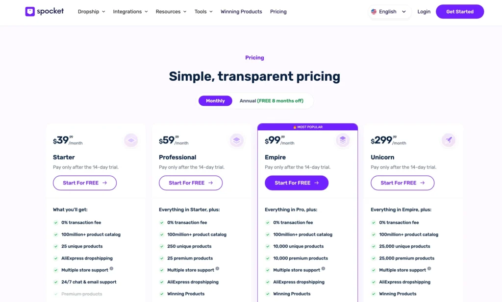 Spocket: Pricing Plans