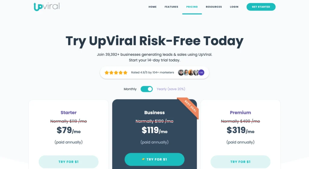 Upviral pricing - Yearly