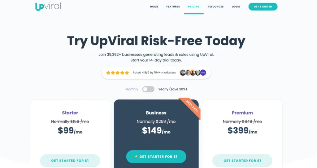 Upviral pricing - monthly