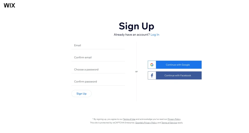 Wix - Sign Up