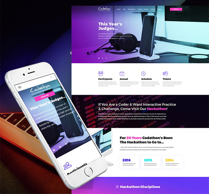 Codathon - Hackathon for Coders Landing WordPress Theme 