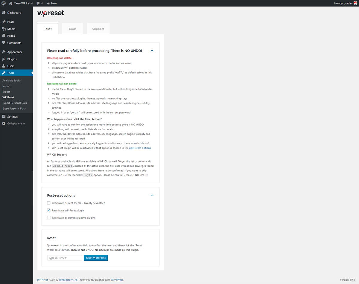 How To Reset A WordPress Blog- Confirm Reset
