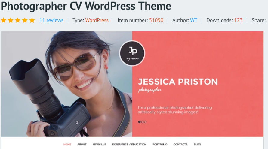 Photographer CV- Photography WordPress Themes 