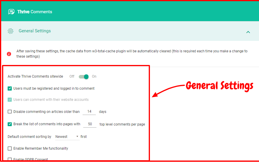 Thrive Comments Review- General Settings