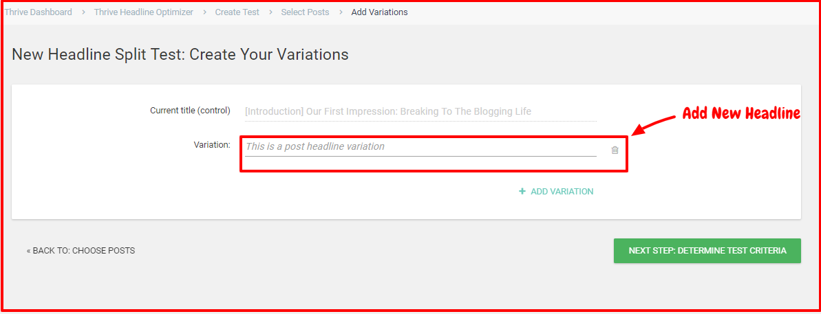 Thrive Headline Optimizer Review- Add New Headline