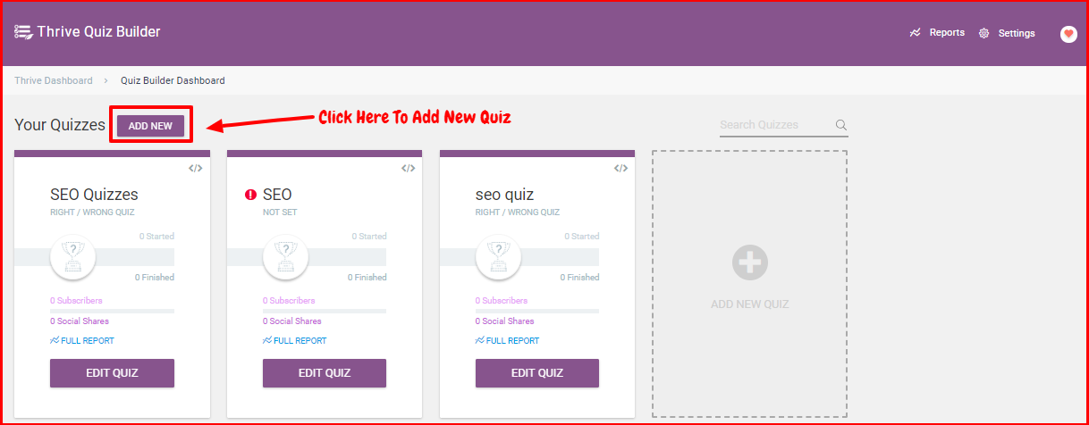 Thrive Quiz Builder Review- Quiz Builder Dashboard 