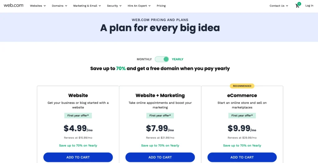 Web.com: Price Plan