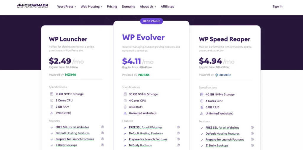 HostArmada- Pricing Plans