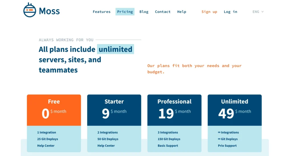 Moss pricing