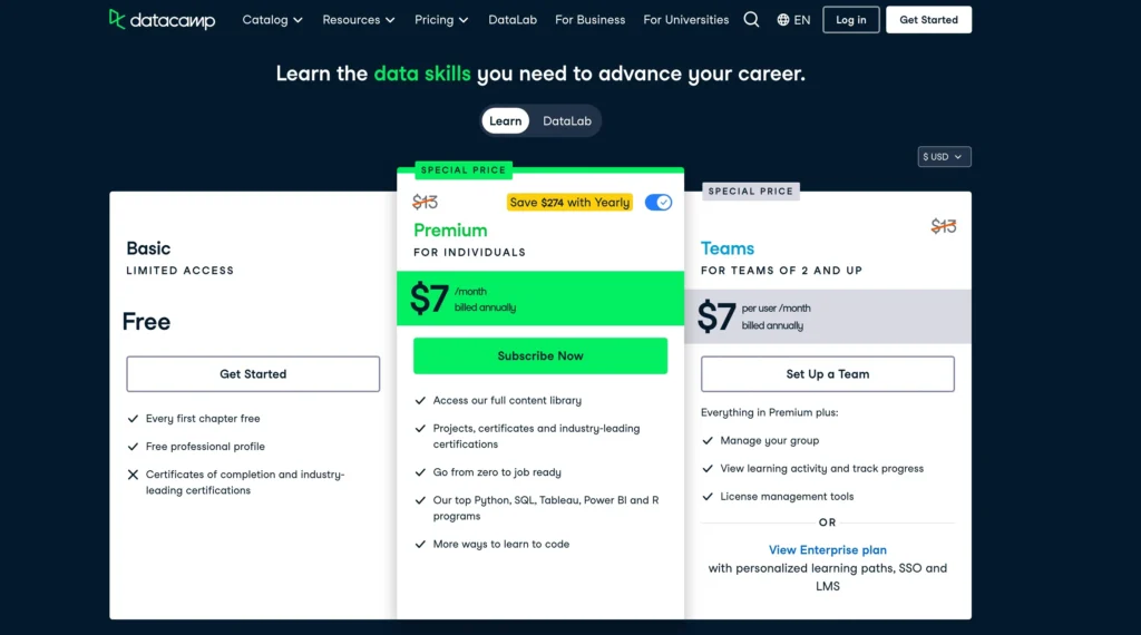 DataCamp: Pricing Plan and Structure
