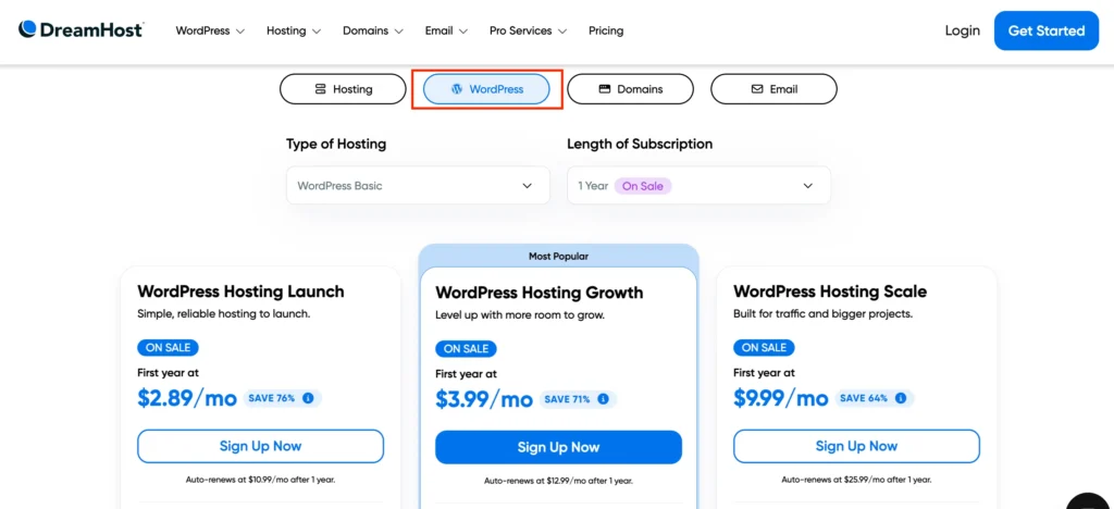 DreamHost WordPress Hosting Price Plans