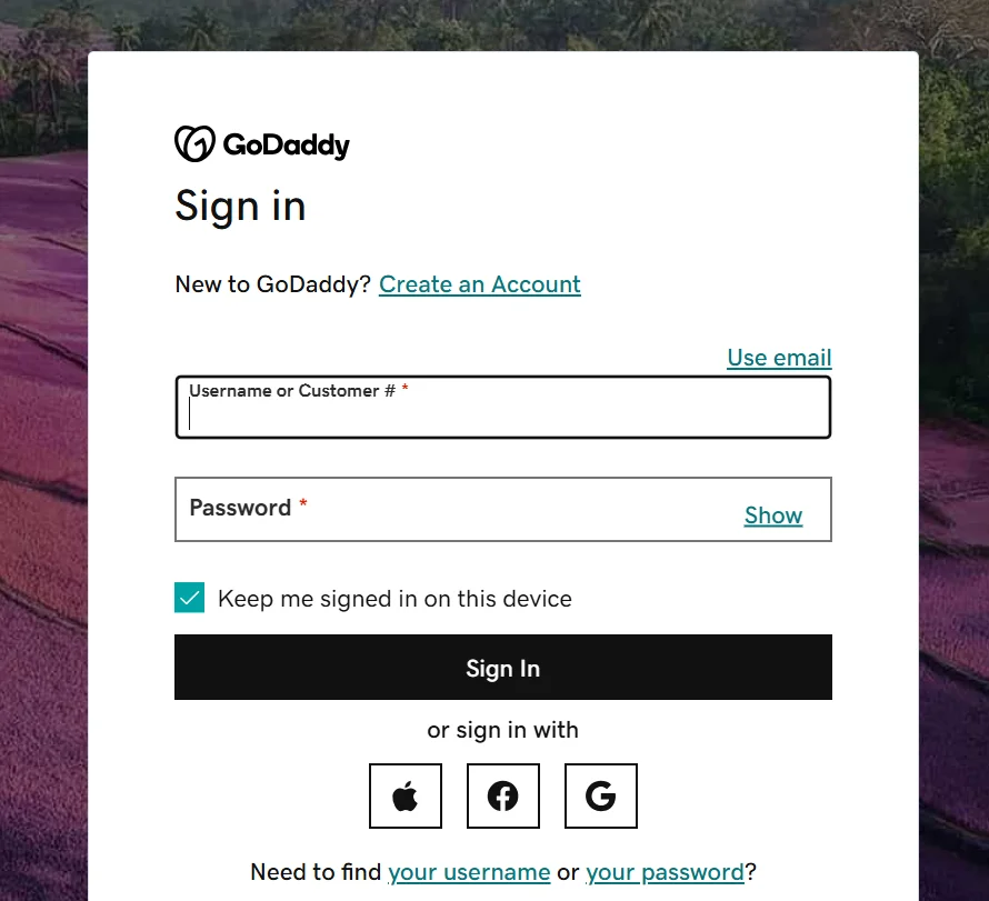 Signup into GoDaddy Account