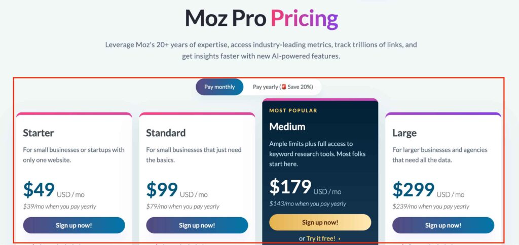 Moz Pro Pricing
