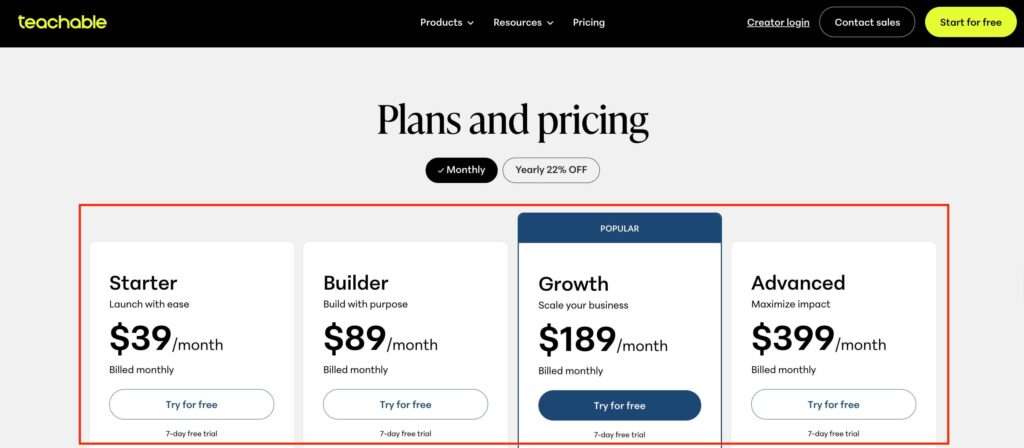 Teachable Pricing Plans