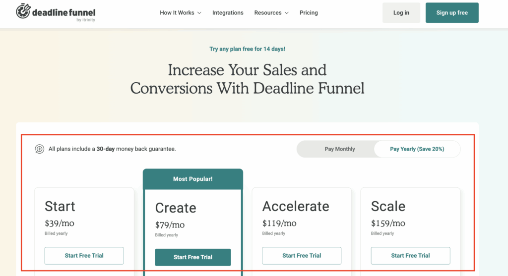 Deadline Funnel Pricing Page
