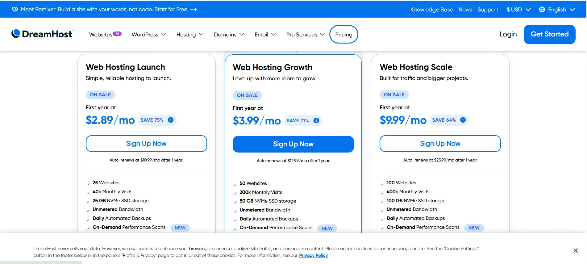 DreamHost Pricing