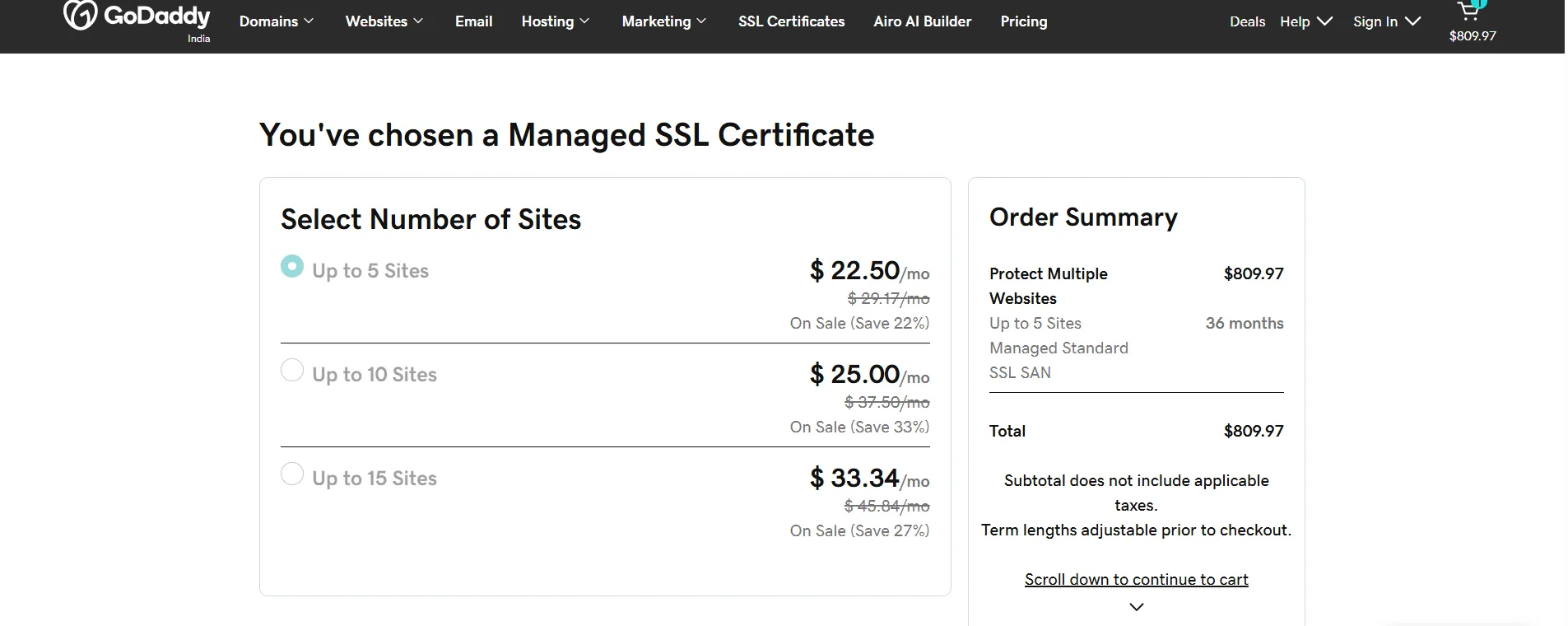 GoDaddy coupon step 2
