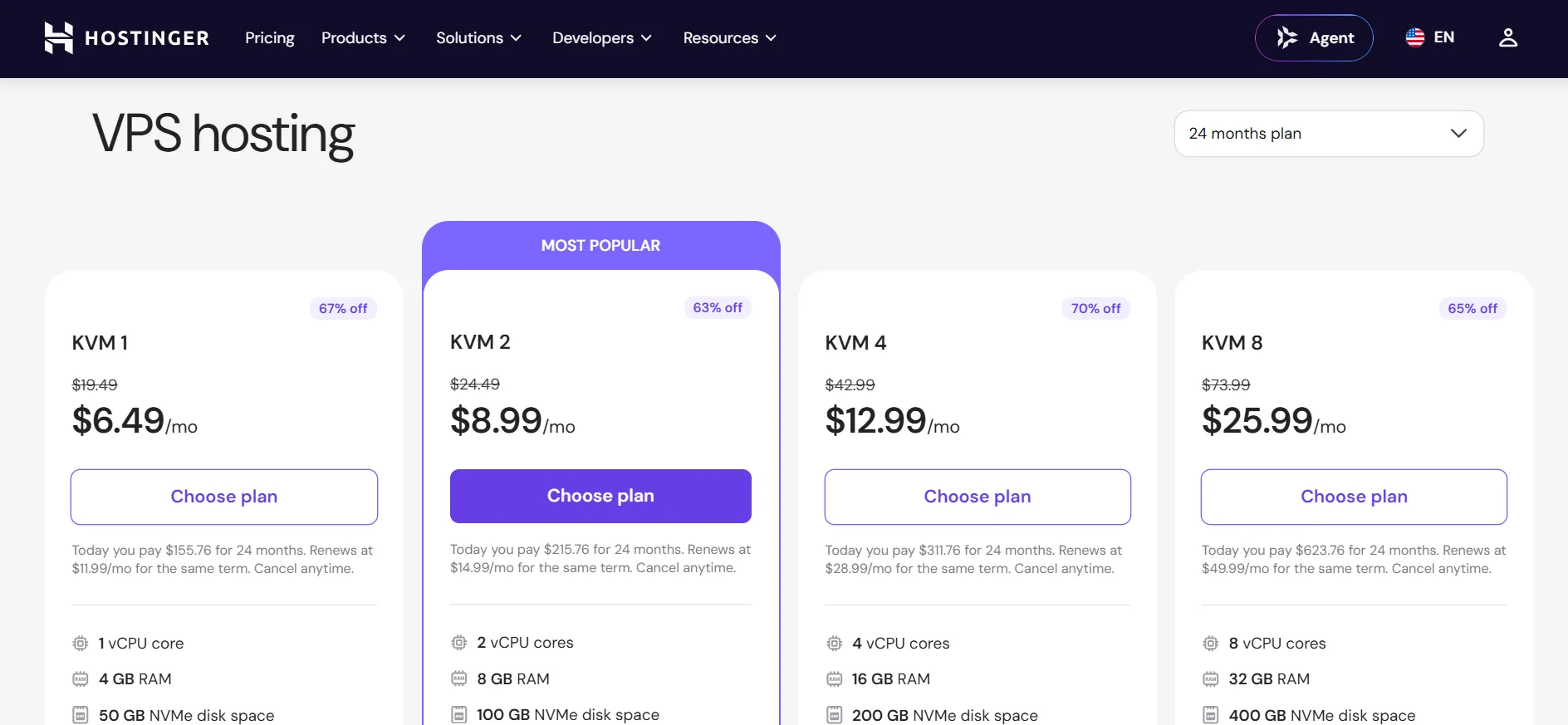 Hostinger VPS plans